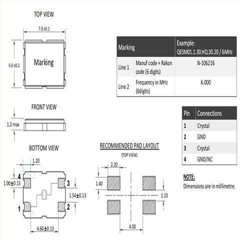 QESM01,7050mm,QESM01.1.30.HQ.30.20/12.000MHz,进口瑞康晶振