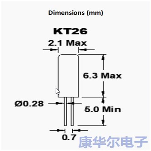 圆柱晶振,FKT26EIBM0.032768,FOX福克斯晶振,FKT26系列,32.768K,美国进口晶振