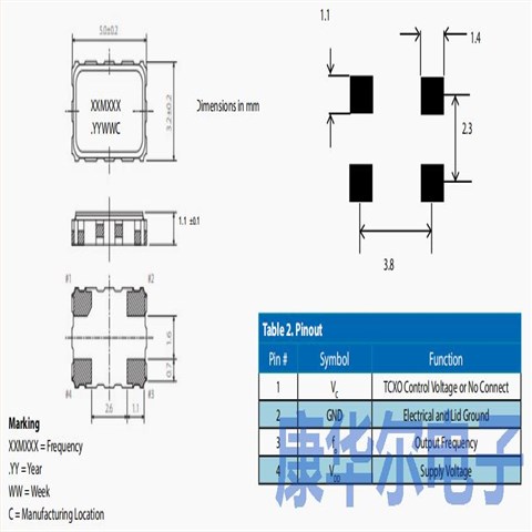 VT-800系列,维管晶振,TCXO温补晶振,美国进口晶振,5032贴片晶振,无线通信晶振